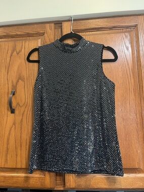 Kenar Black Sequin Mock Neck Sleeveless Dress